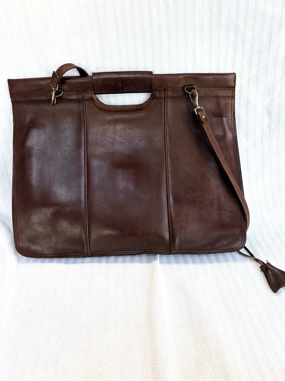 Vintage Uruguay Leather Men's Brown Oxblood Briefcase File Keep - Shoulder Strap